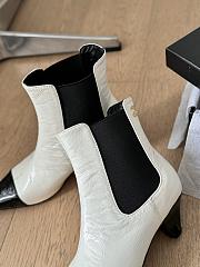 Fortok Chanel 24P Small Square Toe Thick Heel Short Boots White & Black - 4