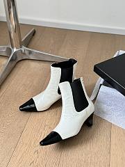 Fortok Chanel 24P Small Square Toe Thick Heel Short Boots White & Black - 2