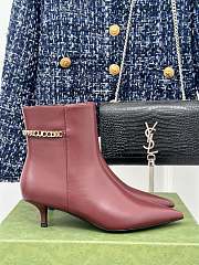 Fortok Gucci Classic Pointed Chain High-heeled Ankle Boots Burgundy - 1