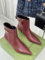 Fortok Gucci Classic Pointed Chain High-heeled Ankle Boots Burgundy - 4