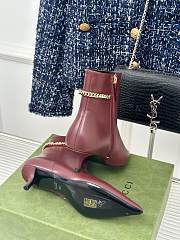 Fortok Gucci Classic Pointed Chain High-heeled Ankle Boots Burgundy - 2