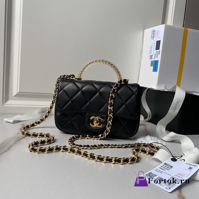 Fortok Chanel 24S Black Mini Flap Bag With Transparent Handle Bag AS4847 12×19×6cm - 1