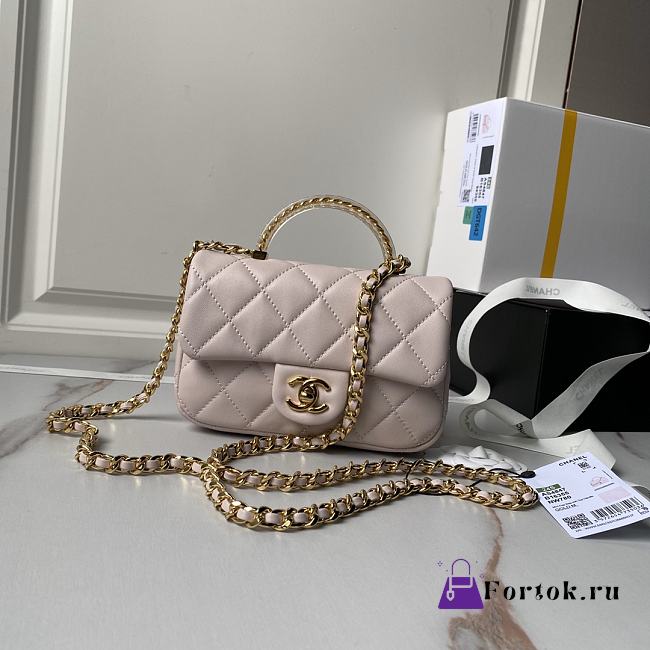 Fortok Chanel 24S Light Pink Mini Flap Bag With Transparent Handle Bag AS4847 12×19×6cm - 1