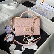 Fortok Chanel Mini Flap Bag With Top Handle Pink Grained Shiny Calfskin & Gold-Tone Metal AS4956 13×18×8cm - 1