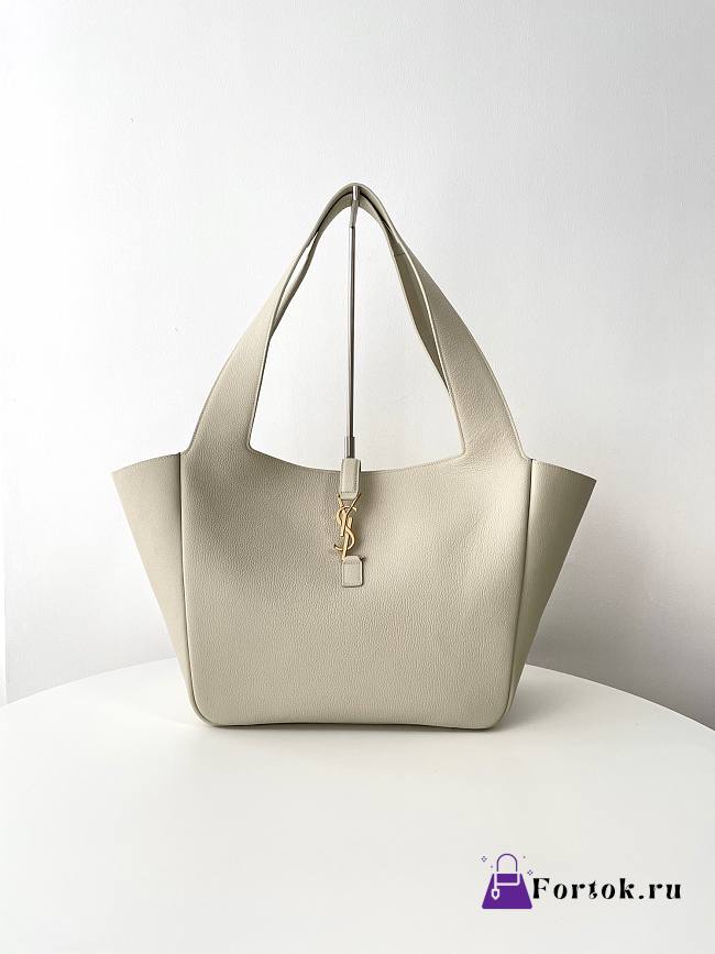 Fortok Saint Laurent LE 5 À 7 Bea Tote Bag In White Grained Leather 763435 50x28x18cm - 1