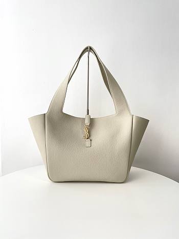 Fortok Saint Laurent LE 5 À 7 Bea Tote Bag In White Grained Leather 763435 50x28x18cm