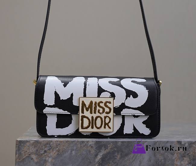 Fortok Dior Miss Flap Bag Black and White Miss Dior Graffiti Printed Calfskin 22x11x6cm - 1