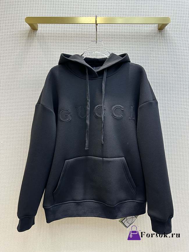 Fortok Gucci 23 Hooded Embroidered Badge Sweatshirt Black - 1