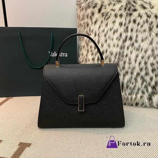 Fortok Valextra Iside Foldover Top Handle Bag Black 26x20x12cm - 1