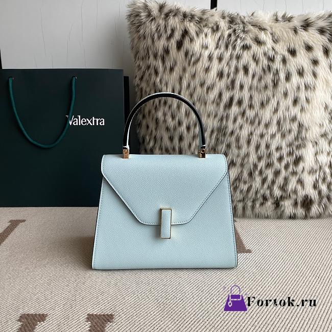 Fortok Valextra Iside Foldover Top Handle Bag Blue 26x20x12cm - 1