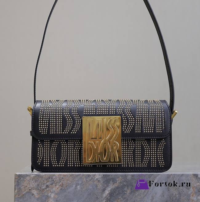Fortok Dior Miss Flap Bag Black Miss Dior Allover Calfskin with Gold-Finish Studs 22x11x6cm - 1