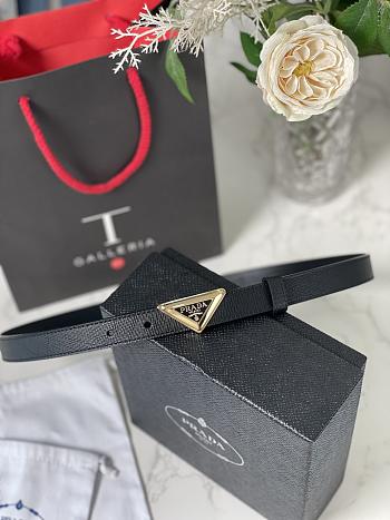 Fortok Prada Prada Saffiano Black Belt With Gold / Silver Buckle