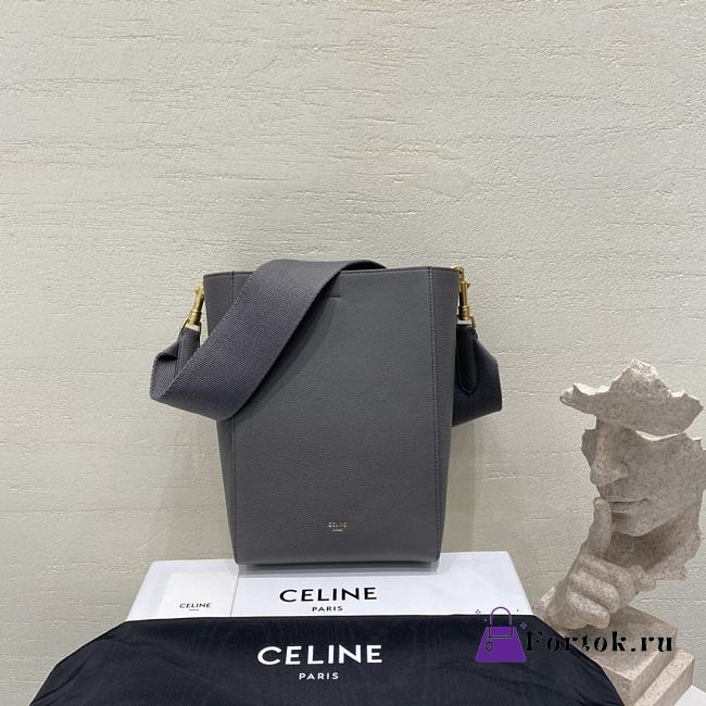 Fortok Celine Shoulder Sangle Bucket Bag Grey Leather 189303 18x25x12cm - 1