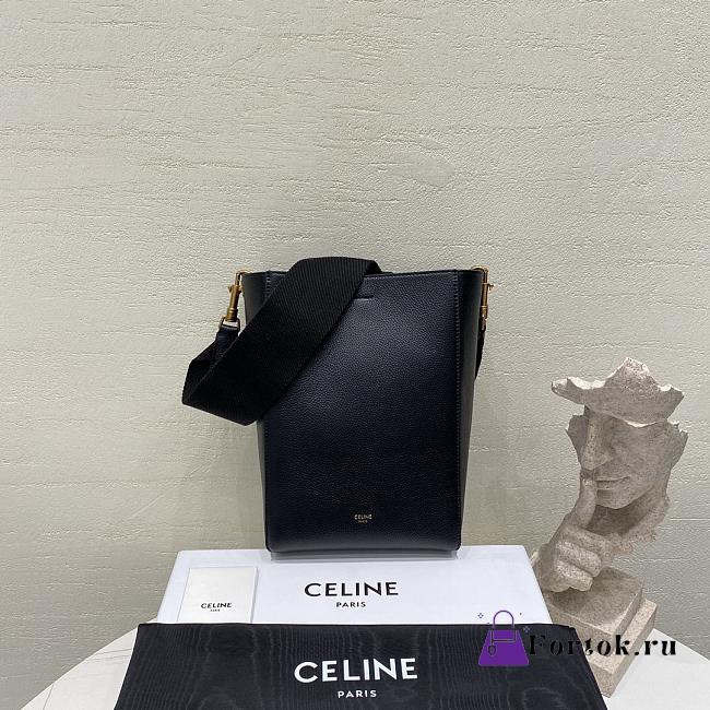 Fortok Celine Shoulder Sangle Bucket Bag Black Leather 189303 18x25x12cm - 1
