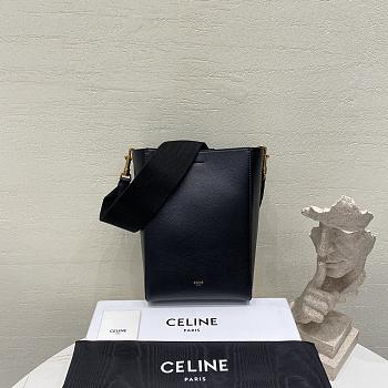 Fortok Celine Shoulder Sangle Bucket Bag Black Leather 189303 18x25x12cm