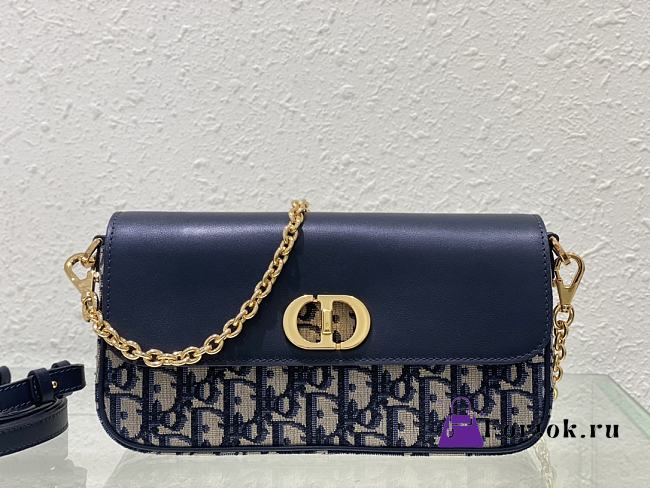 Fortok Dior 30 Montaigne Avenue East-West Double-Strap Chain Bag Blue & Beige 22x10x6cm - 1