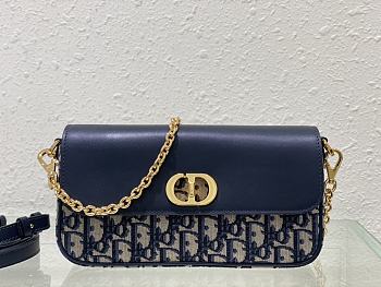 Fortok Dior 30 Montaigne Avenue East-West Double-Strap Chain Bag Blue & Beige 22x10x6cm