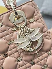 Fortok Dior Lady My Four-grid Dragonfly Stud Pink Bag 20x16.5x8cm - 3