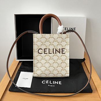 Fortok Celine Triomphe Vertical Cavas Small Tote Bag White 194372 17x21x4cm