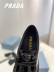 Fortok Prada Logo Brushed Leather Lace-up Shoes Black  - 6