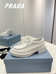 Fortok Prada Logo Brushed Leather Lace-up Shoes White - 4