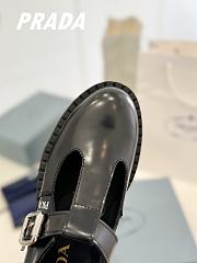 Fortok Prada Brushed Leather Mary Jane T-strap Shoes Black - 5