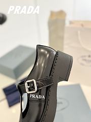 Fortok Prada Brushed Leather Mary Jane T-strap Shoes Black - 3