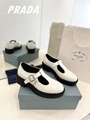 Fortok Prada Brushed Leather Mary Jane T-strap Shoes White - 1