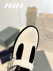 Fortok Prada Brushed Leather Mary Jane T-strap Shoes White - 2