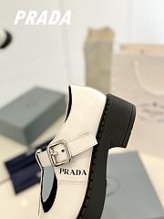 Fortok Prada Brushed Leather Mary Jane T-strap Shoes White - 3