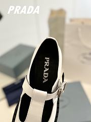 Fortok Prada Brushed Leather Mary Jane T-strap Shoes White - 5