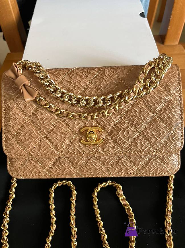 Fortok Chanel Handle Bag Beige A96068 17cm - 1