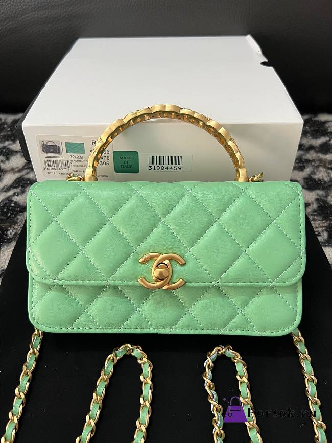 Fortok Chanel Handle Bag Green A96068 17cm - 1