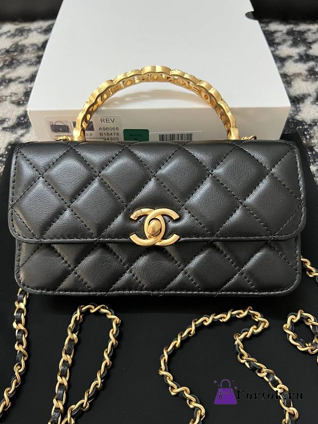 Fortok Chanel Handle Bag Black A96068 17cm - 1