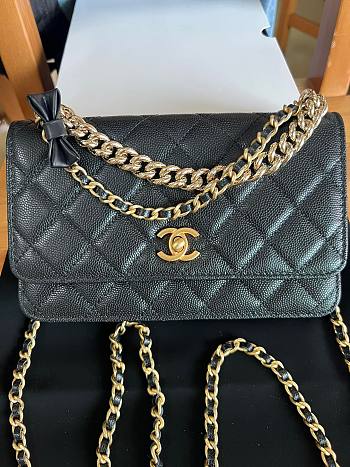 Fortok Chanel Bow Wallet On Chain Crossbody Bag Black 19cm