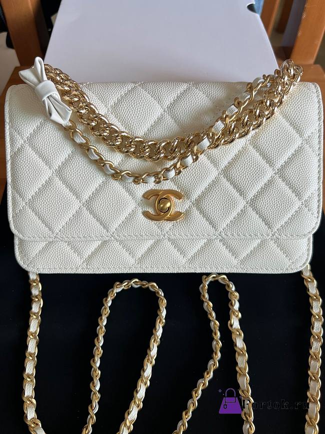 Fortok Chanel Bow Wallet On Chain Crossbody Bag White 19cm - 1