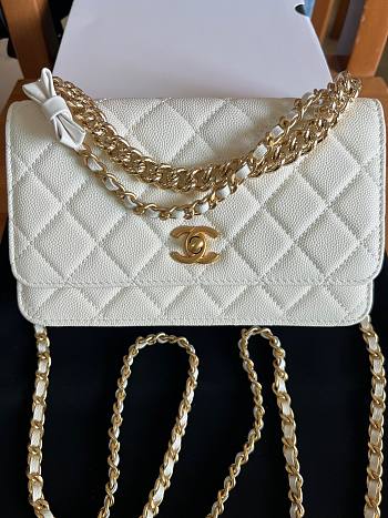 Fortok Chanel Bow Wallet On Chain Crossbody Bag White 19cm