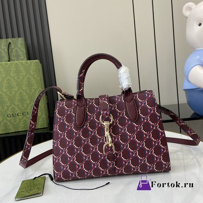 Fortok Gucci Small Tote Bag Burgundy Rosso Ancora Leather With Hook Closure 24x17.5x8.5cm - 1