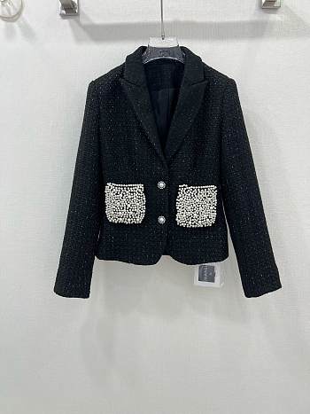 Fortok Chanel Lapel Pearl Pocket Jacket 