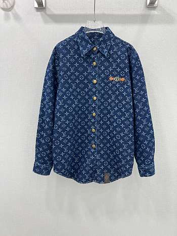 Fortok Louis Vuitton Monogram Jacquard Long-sleeved Denim Shirt