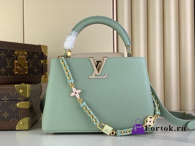 Fortok Louis Vuitton Capucines BB Bag Light Green Floral Padlock M48865 27x18x9cm - 1