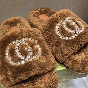 Fortok Gucci GG Logo Wool Slippers Brown - 6