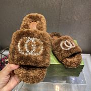 Fortok Gucci GG Logo Wool Slippers Brown - 5