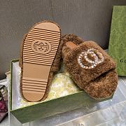 Fortok Gucci GG Logo Wool Slippers Brown - 3