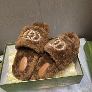 Fortok Gucci GG Logo Wool Slippers Brown - 2