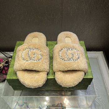 Fortok Gucci GG Logo Wool Slippers Beige