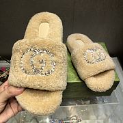 Fortok Gucci GG Logo Wool Slippers Beige - 5