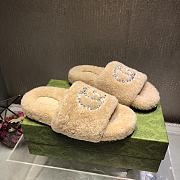 Fortok Gucci GG Logo Wool Slippers Beige - 3