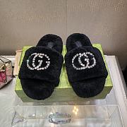 Fortok Gucci GG Logo Wool Slippers Black - 1
