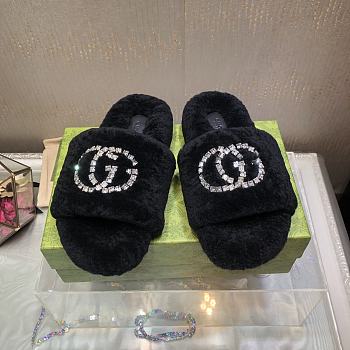 Fortok Gucci GG Logo Wool Slippers Black